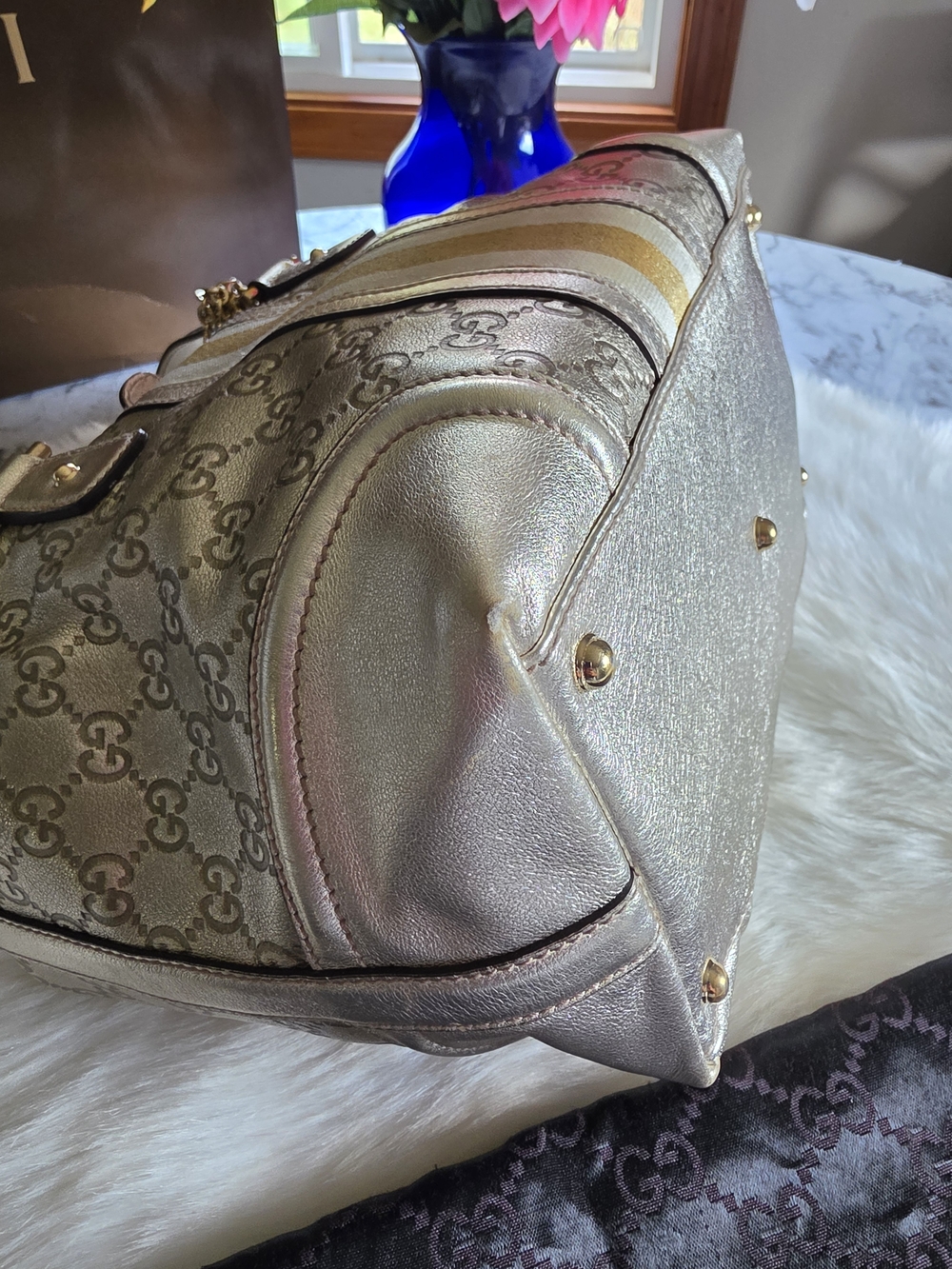 Gucci Treasure Metallic Gold Vintage Jaquard Guccismma Shoulder Bag - Picture 11 of 15